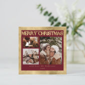 Moderne Rot & Imitats Gold | Foto Weihnachten (Stehend Vorderseite)