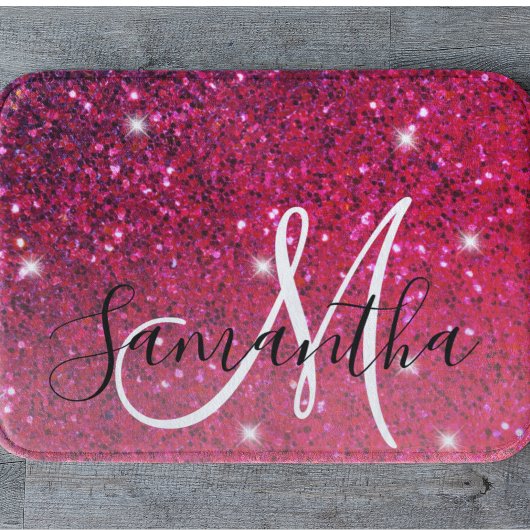 Moderne Rot-Rosa-Glitzer-Glitzern Name Badematte