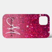 Moderne Rot-Rosa-Glitzer-Glitzern Name Case-Mate iPhone Hülle (Rückseite (Horizontal))