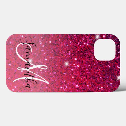 Moderne Rot-Rosa-Glitzer-Glitzern Name Case-Mate iPhone Hülle (Rückseite (Horizontal))