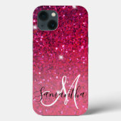 Moderne Rot-Rosa-Glitzer-Glitzern Name Case-Mate iPhone Hülle (Rückseite)