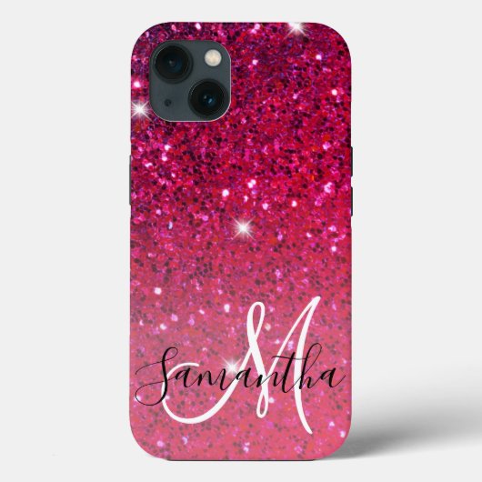 Moderne Rot-Rosa-Glitzer-Glitzern Name Case-Mate iPhone Hülle (Rückseite)