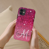 Moderne Rot-Rosa-Glitzer-Glitzern Name Case-Mate iPhone Hülle
