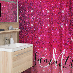 Moderne Rot-Rosa-Glitzer-Glitzern Name Duschvorhang