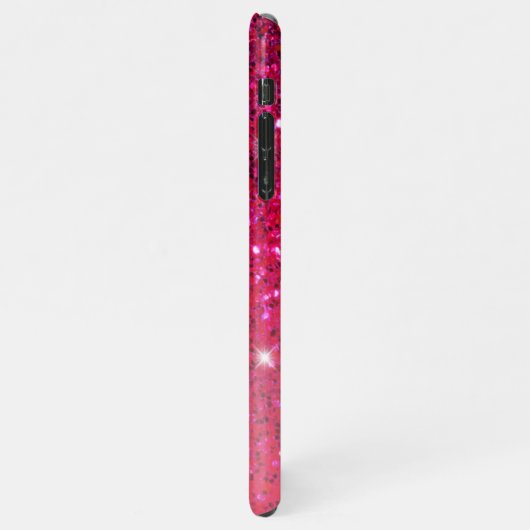 Moderne Rot-Rosa-Glitzer-Glitzern Name iPhone Hülle (Linke Seite)