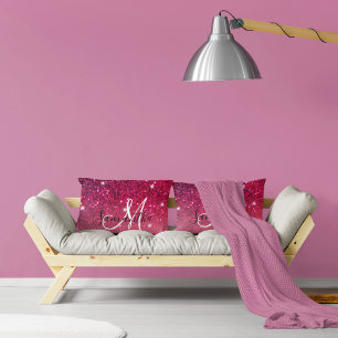 Moderne Rot-Rosa-Glitzer-Glitzern Name Lendenkissen