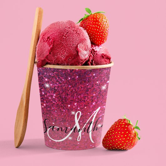 Moderne Rot-Rosa-Glitzer-Glitzern Name Pappbecher