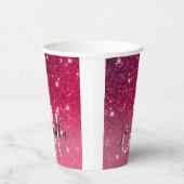 Moderne Rot-Rosa-Glitzer-Glitzern Name Pappbecher (Rechts)