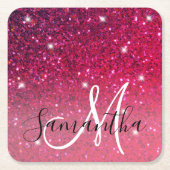 Moderne Rot-Rosa-Glitzer-Glitzern Name Rechteckiger Pappuntersetzer (Vorderseite)