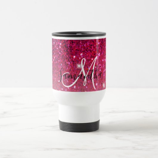 Moderne Rot-Rosa-Glitzer-Glitzern Name Reisebecher (Mittel)