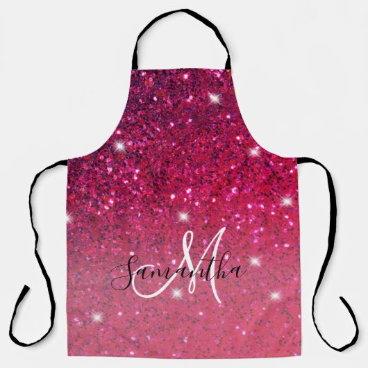 Moderne Rot-Rosa-Glitzer-Glitzern Name Schürze (Vorderseite)