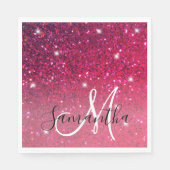 Moderne Rot-Rosa-Glitzer-Glitzern Name Serviette (Vorderseite)