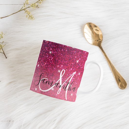 Moderne Rot-Rosa-Glitzer-Glitzern Name Tasse