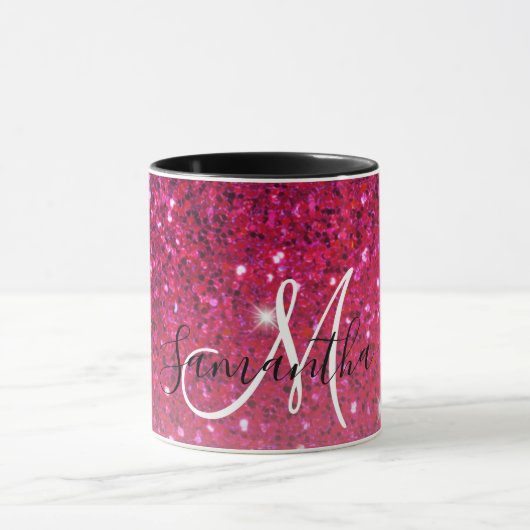 Moderne Rot-Rosa-Glitzer-Glitzern Name Tasse (Zentrum)