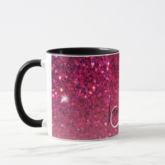 Moderne Rot-Rosa-Glitzer-Glitzern Name Tasse (Links)