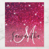 Moderne Rot-Rosa-Glitzer-Glitzern Name Weinetikett (Einzelnes Label)