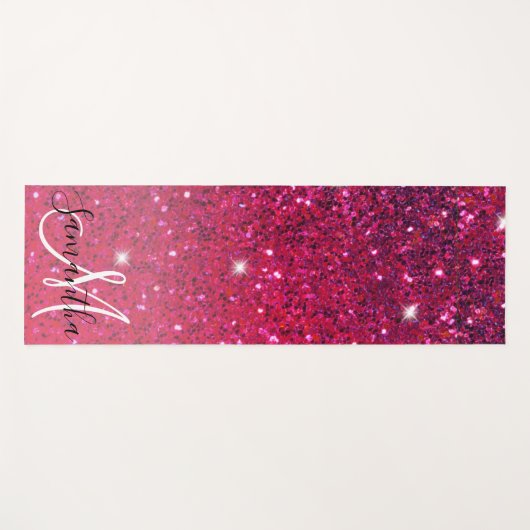 Moderne Rot-Rosa-Glitzer-Glitzern Name Yogamatte (Vorderseite (Horizontal))