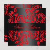 Moderne Rot/Schwarz Rose Sweet 16 Birthday Einladu Einladung (Vorne/Hinten)
