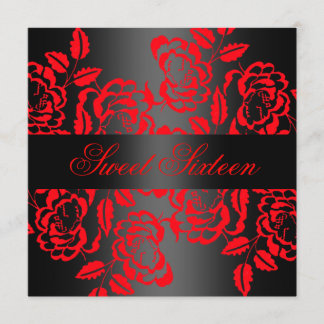 Moderne Rot/Schwarz Rose Sweet 16 Birthday Einladu Einladung