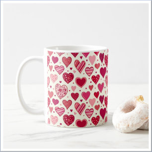 Moderne Rot- und Rosa-Herzen-Muster Kaffeetasse