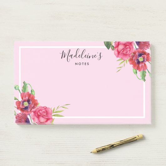 Moderne Rot- und Rosatöne Blume Rosa Hintergrund Post-it Klebezettel (Auf Schreibtisch)