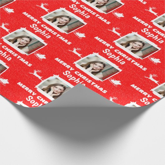 Moderne Rot und Weiß 1 Foto Frohe Weihnachten Geschenkpapier (Ecke)