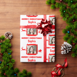 Moderne Rot und Weiß 1 Foto Frohe Weihnachten Geschenkpapier