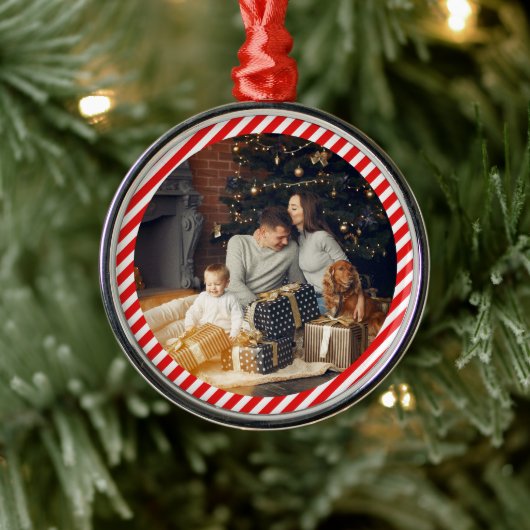 Moderne Rot und Weiß gestreift Ornament Aus Metall (Baum)