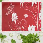 Moderne Rot- und Weißblumen Geschirrtuch (Gefaltet)