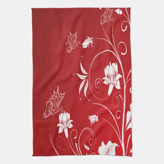Moderne Rot- und Weißblumen Geschirrtuch (Vertikal)