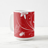 Moderne Rot- und Weißblumen Kaffeetasse (Vorderseite Links)