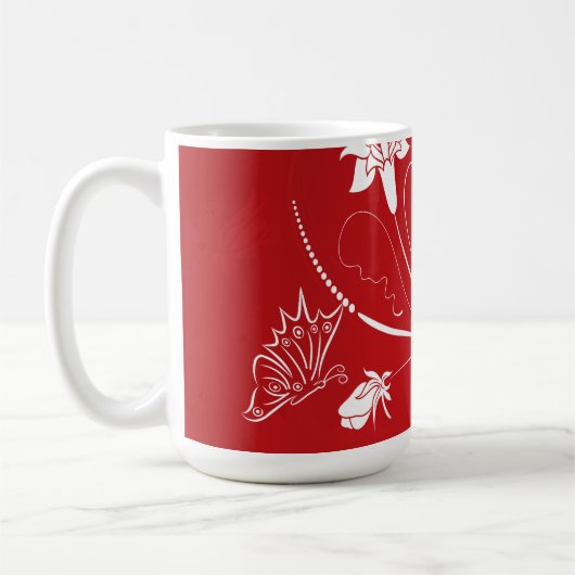 Moderne Rot- und Weißblumen Kaffeetasse (Links)