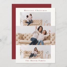 Moderne Rot-Weiß-Collage mit drei Fotos Feiertagskarte