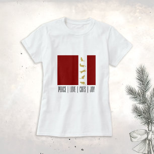 Moderne Rot-Weiß-Gold Katzenliebhaber Weihnachten T-Shirt