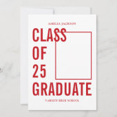 Moderne Rot-Weiß-Klasse mit 25 Absolventen Einladung (Vorderseite)