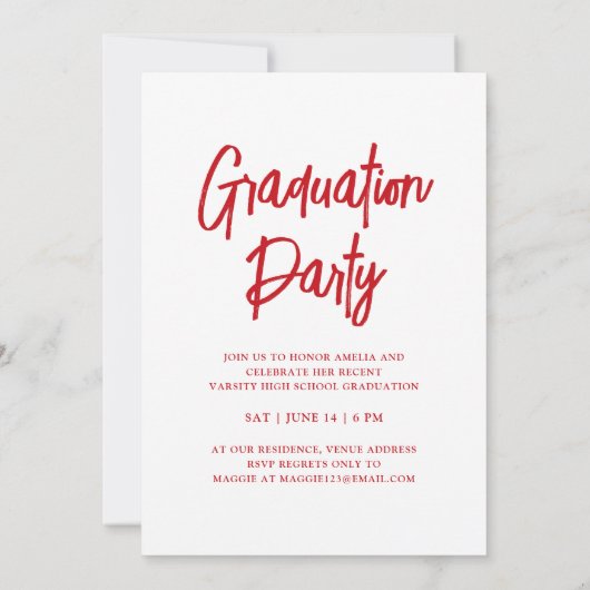 Moderne Rot-Weiß-Klasse mit 25 Absolventen Einladung (Rückseite)