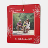Moderne Rot-Weiß-Rahmen-Foto Weihnachten Keramikornament (Links)