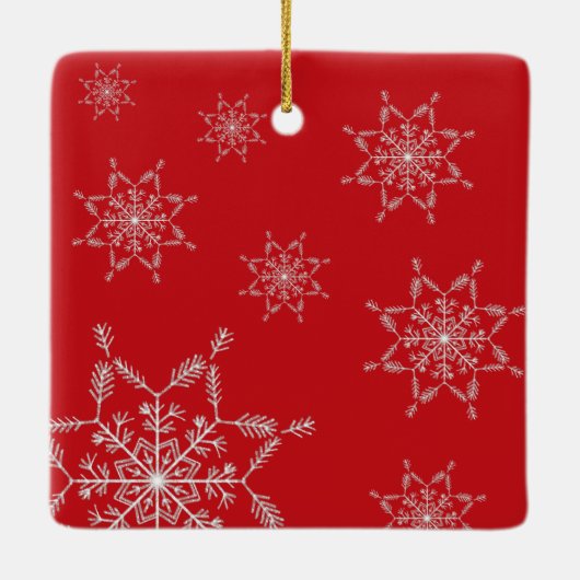 Moderne Rot-Weiß-Rahmen-Foto Weihnachten Keramikornament (Rückseite)