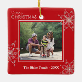 Moderne Rot-Weiß-Rahmen-Foto Weihnachten Keramikornament