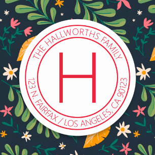 Moderne Rot-Weiß-Rücksendeadresse oder Produkt Runder Aufkleber