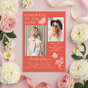 Moderne Rot-Weiß-Schmetterlings-Foto-Abschlussfeie Acryleinladungen