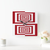 Moderne rot-weiße Geometrie Quadratische Wanduhr (Zuhause)