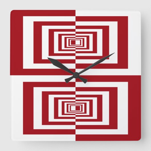 Moderne rot-weiße Geometrie Quadratische Wanduhr (Vorderseite)