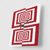 Moderne rot-weiße Geometrie Quadratische Wanduhr (Winkel)