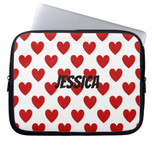 Moderne Rot-Weiße-Herzen-Muster Personalisiert Laptopschutzhülle
