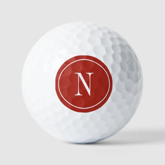 Moderne rot-weiße Monogramm-Initiale Golfball (Vorderseite)