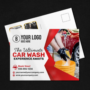 Moderne rote Autowäsche - Auto-Detailing - Autopfl Postkarte