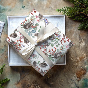 Moderne rote Beeren-Wasserfarbe Weihnachten Geschenkpapier Set