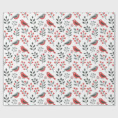 Moderne rote Beeren-Weihnachtsvogel Geschenkpapier (Flach)