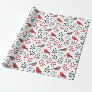 Moderne rote Beeren-Weihnachtsvogel  Geschenkpapier
